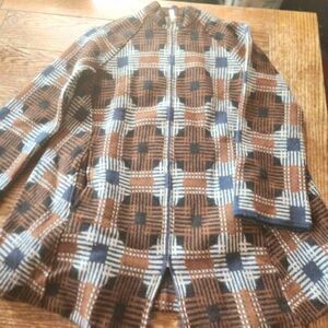 SIYU brown,blue&white  100% wool zip up jacket sz 38